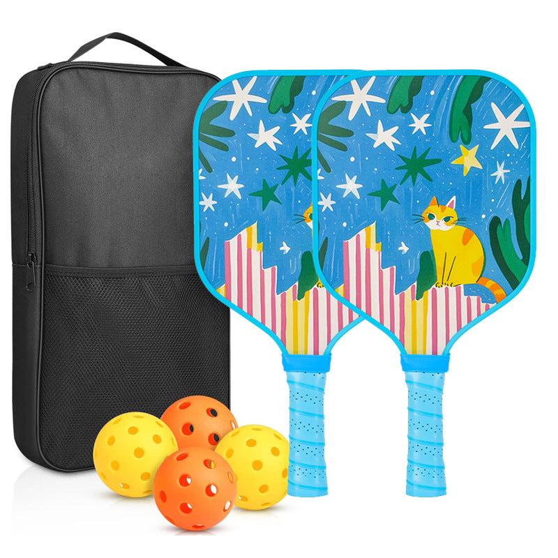 Kids Pickleball Paddle – Fiberglass Material with Yellow Cartoon Cat Pattern Design (PCR-0016)
