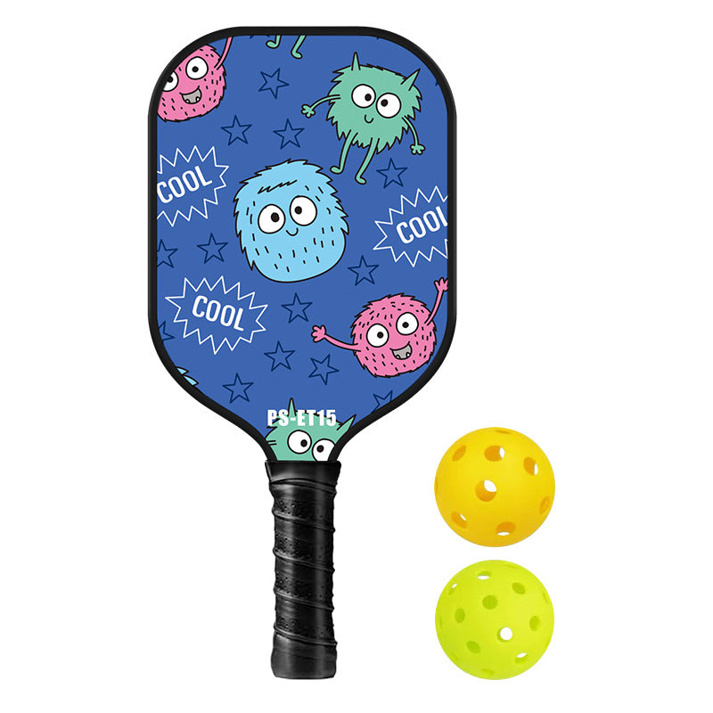 Cute Blue Fuzzy Monster Pickleball Paddle – Carbon Fiber for Kids (PCR-0044)