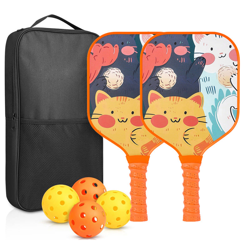 Smiling Orange Cat Pickleball Paddle – Colorful Fiberglass for Kids (PCR-0027)