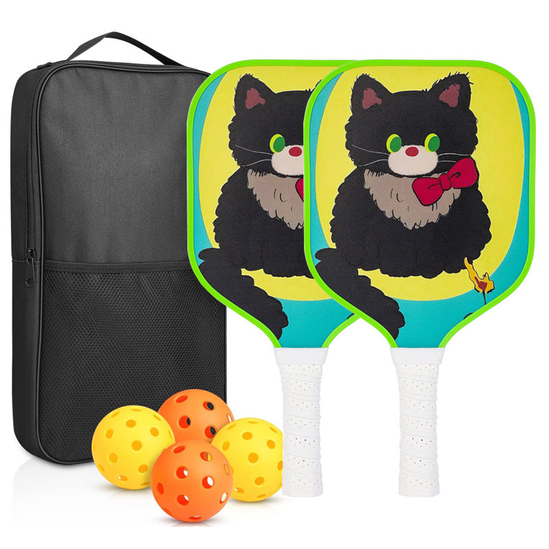 Bow Tie Black Cat Pickleball Paddle – Playful Fiberglass for Kids (PCR-0028)