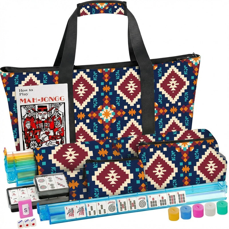 American Mahjong Storage Bag 3-Piece Set with Tiles - Complete Mahjong Set – Great Gift for Mahjong Lovers (MJ-CP-0014)