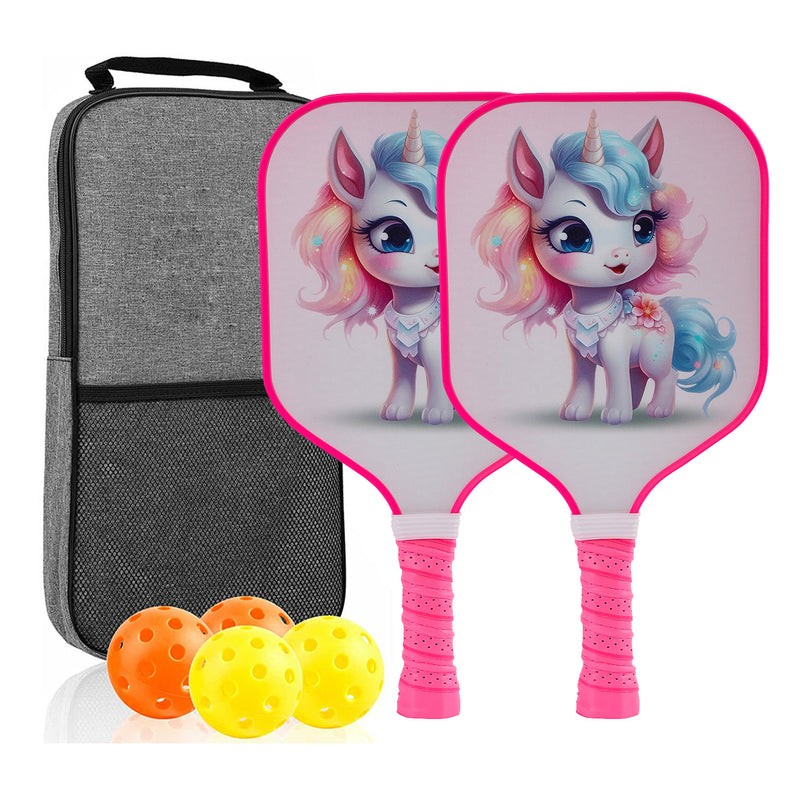 Kids Pickleball Paddle – Fiberglass Material with Cute Cartoon Unicorn Pattern Design (PCR-0010)
