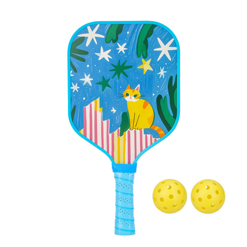 Kids Pickleball Paddle – Fiberglass Material with Yellow Cartoon Cat Pattern Design (PCR-0016)
