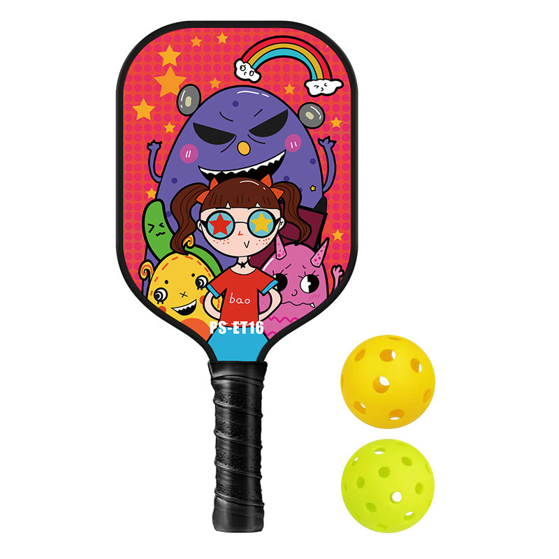 Red Grid Girl & Monster Pickleball Paddle – Carbon Fiber for Kids (PCR-0045)
