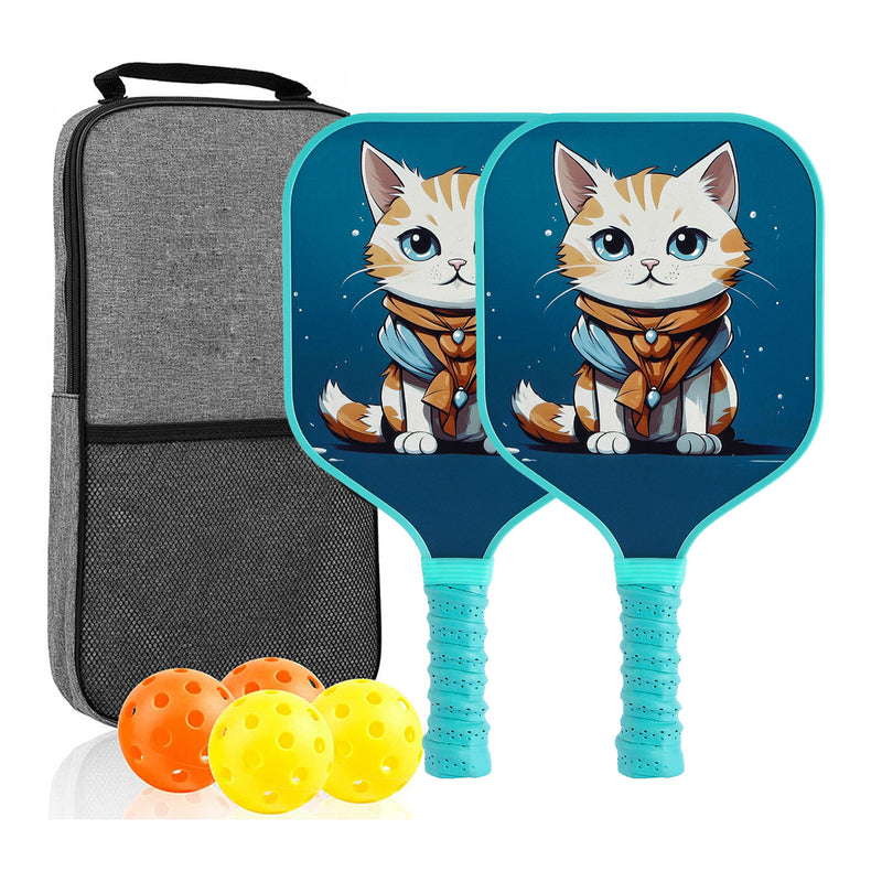 Kids Pickleball Paddle – Fiberglass Material with Chubby Tabby Cat Pattern Design (PCR-0012)