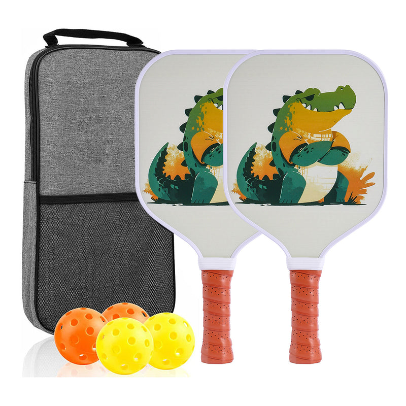 Kids Pickleball Paddle – Fiberglass Material with Cartoon Alligator Pattern Design (PCR-0008)