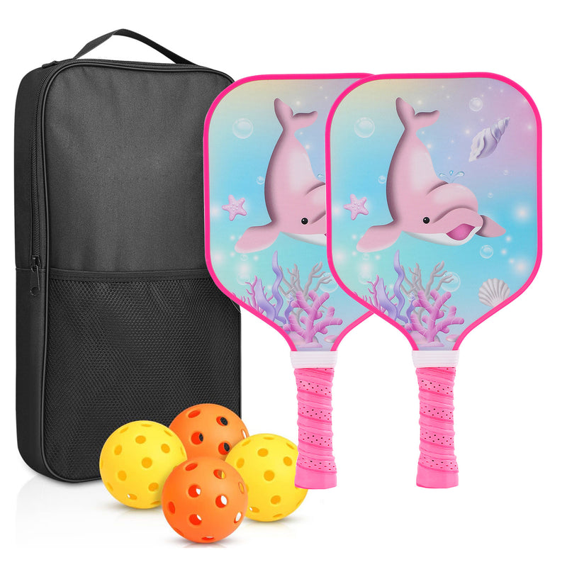 Kids Pickleball Paddle – Fiberglass Material with Pink Dolphin Pattern Design (PCR-0009)
