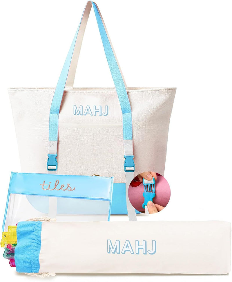 Canvas 3-Piece Letter Print Mahjong Storage Bag Set – Pink Large Capacity Travel Tote (MJ-CP-0002)