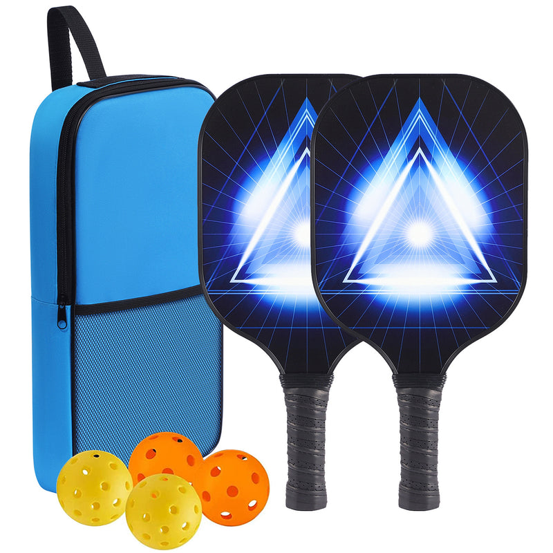 Black Background Glowing Triangle Design Fiberglass Pickleball Paddle – Stylish Outdoor Casual Choice (PKR-0016)