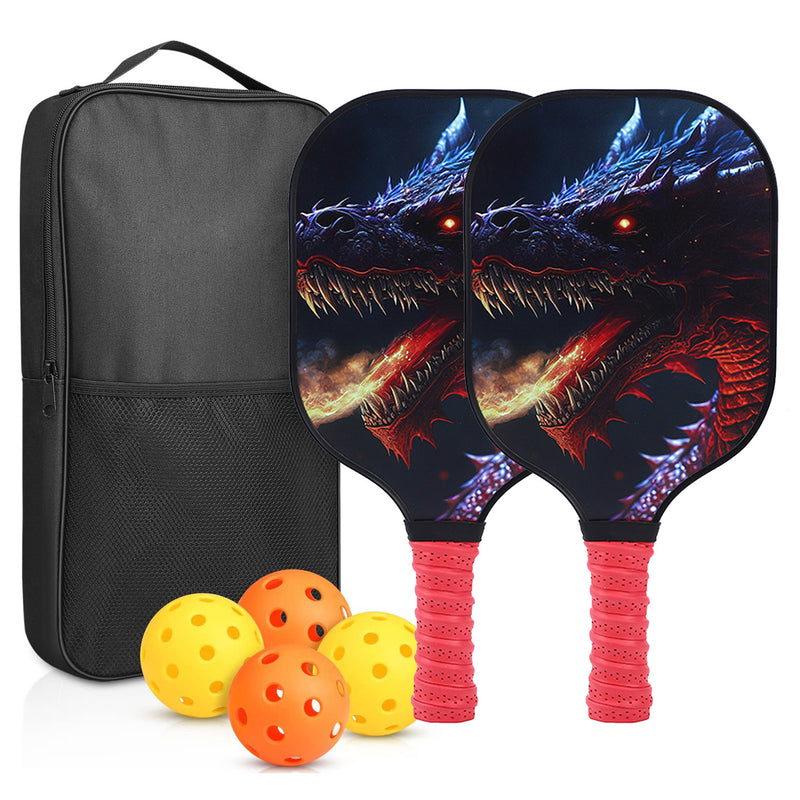 Dragon Pattern High‑Performance Pickleball Paddle – Red Handle & Carbon Fiber (PKR‑0005)