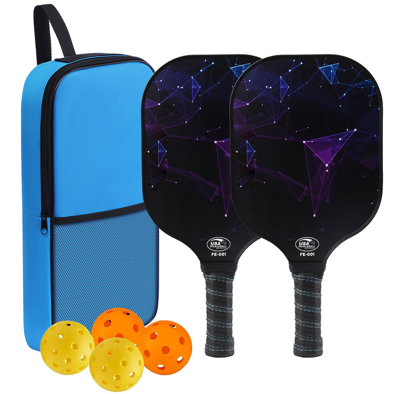 Glass Fiber UV Print Casual Pickleball Paddle Set – Includes 2 Paddles + 4 Balls + Storage Bag (PKR-0021)
