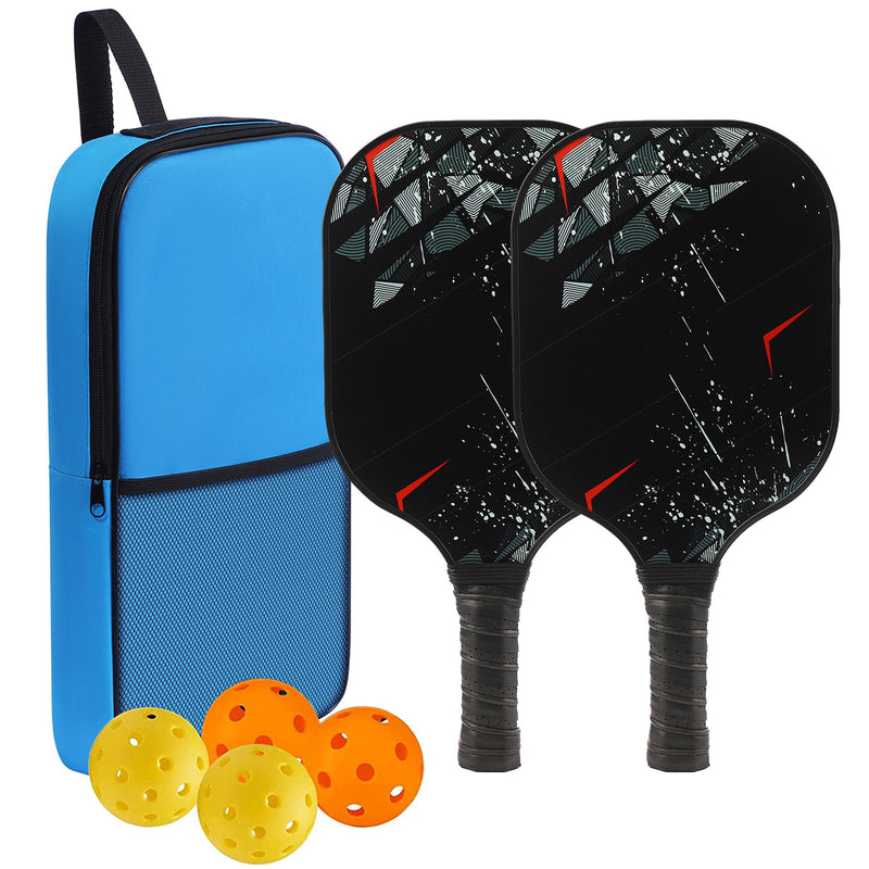Black Background Red & Gray Pattern Fiberglass Pickleball Paddle – Stylish Casual Design (PKR-0017)