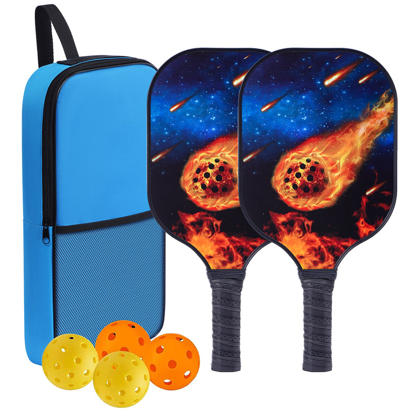 Black Background Meteor Fireball Design Fiberglass Pickleball Paddle – Stylish Casual Choice (PKR-0018)